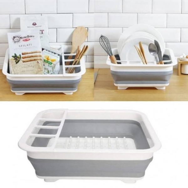 Раскладная сушилка - поддон для посуды KitchenCraft силиконовая серая