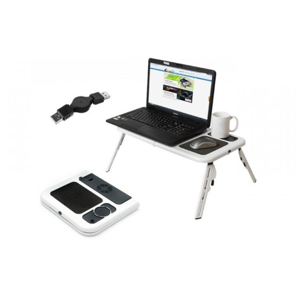 Портативный складной столик для ноутбука с охлаждением 2 USB кулерами E-Table LD-09 черный