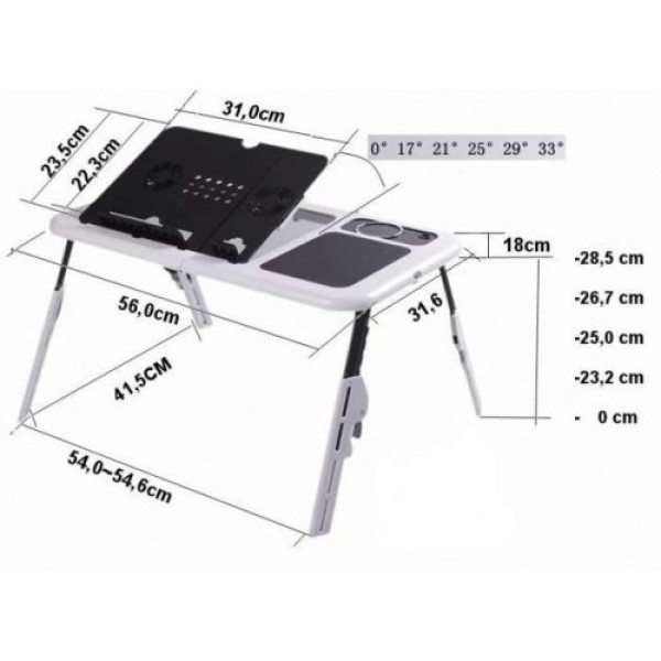 Портативный складной столик для ноутбука с охлаждением 2 USB кулерами E-Table LD-09 черный