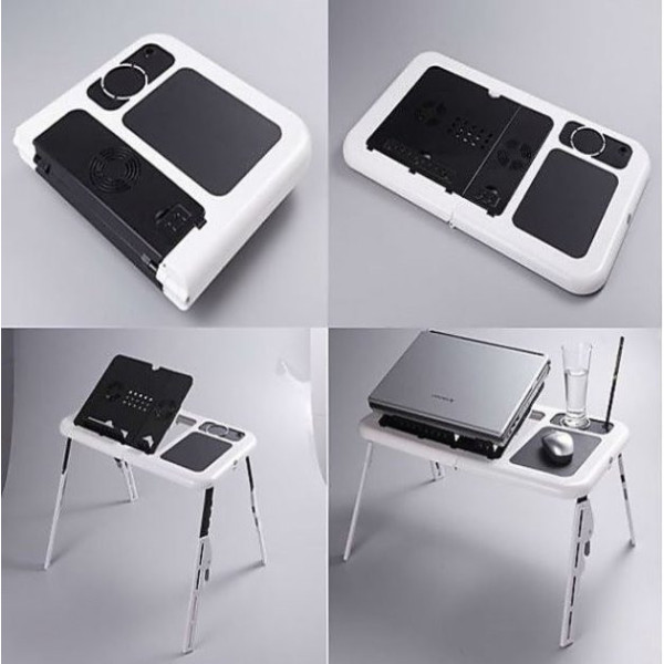 Портативный складной столик для ноутбука с охлаждением 2 USB кулерами E-Table LD-09 черный