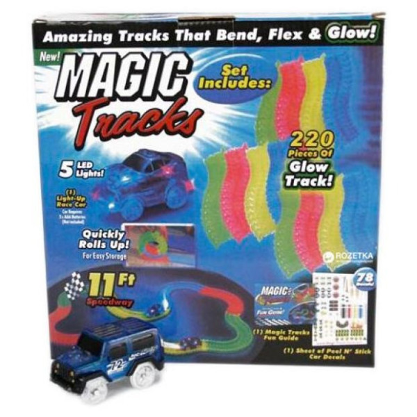 Гоночная трасса Магик Трек 3,2 метра Glow Tracks, 220 деталей и машинка с LED подсветкой Magic Tracks (MT01)
