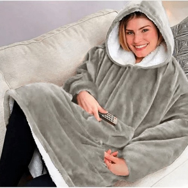 Плед толстовка двухсторонняя халат с капюшоном и рукавами Blanket Huggle Hoodie