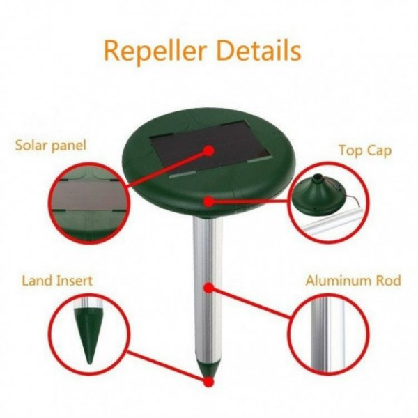 Ультразвуковой отпугиватель кротов, грызунов и змей Solar Rodent Repeller на солнечной батарее