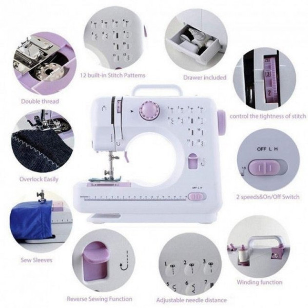 Швейная машинка портативная Household Sewing Machine FHSM-505 с оверлоком от батареек