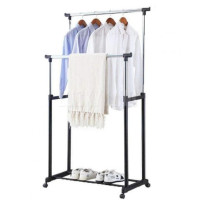 Двойная телескопическая вешалка напольная стойка Double Pole Clothes Horse черная