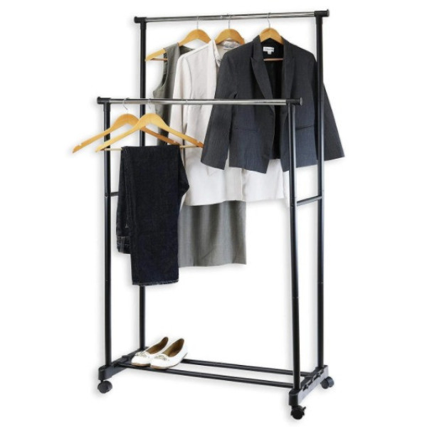 Двойная телескопическая вешалка напольная стойка Double Pole Clothes Horse черная