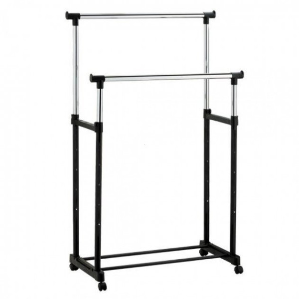 Двойная телескопическая вешалка напольная стойка Double Pole Clothes Horse черная