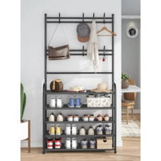 Вешалка для одежды с полками для обуви New simple floor clothes rack чёрная
