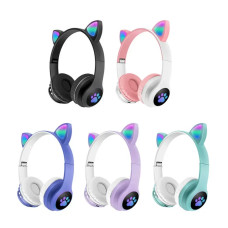 Беспроводные Bluetooth наушники с подсветкой CAT Headset VZV-23M и кошачьими ушками