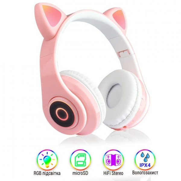 Детские беспроводные Bluetooth наушники с подсветкой Y47 Cat Ear с ушками