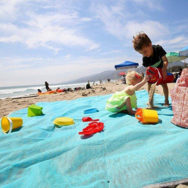 Пляжный коврик-покрывало Beach Mat 200x150 см с защитой от песка Синяя