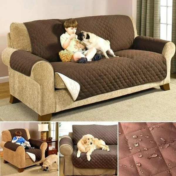 Двустороннее покрывало для дивана Couch Coat молочно-коричневая