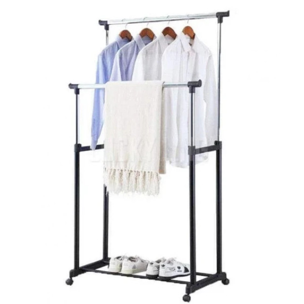 Стойка для одежды и обуви Double Pole Clothes Horse телескопическая вешалка