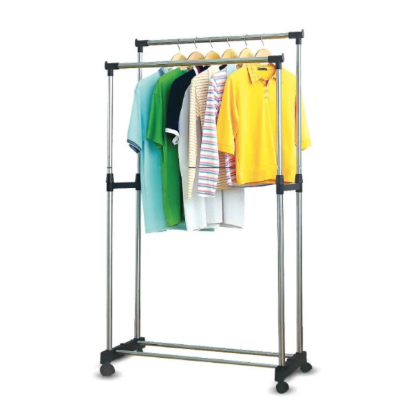 Стойка для одежды и обуви Double Pole Clothes Horse телескопическая вешалка