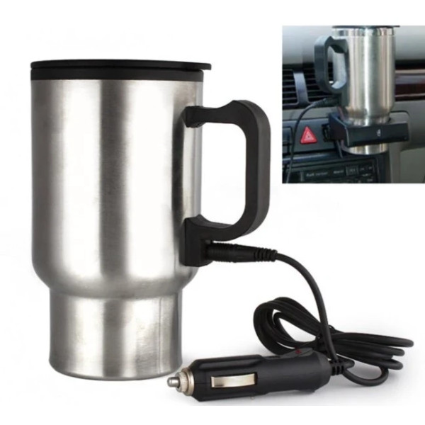 Автомобильная термокружка с подогревом Electric Mug на 400 мл серебро