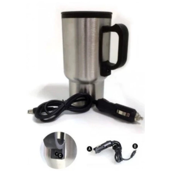 Автомобильная термокружка с подогревом Electric Mug на 400 мл серебро