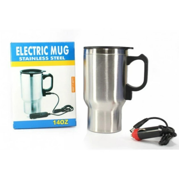 Автомобильная термокружка с подогревом Electric Mug на 400 мл серебро