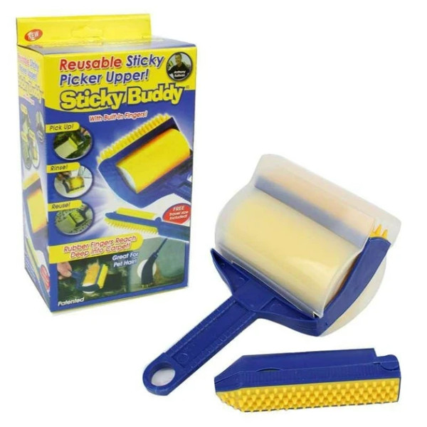 Силиконовая липкая щетка для чистки ковра Sticky Buddy валик Yellow