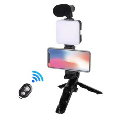 Мультимедийный набор для блогеров AY-49, 4 в 1: штатив-тренога, микрофон, вспышка, для телефона