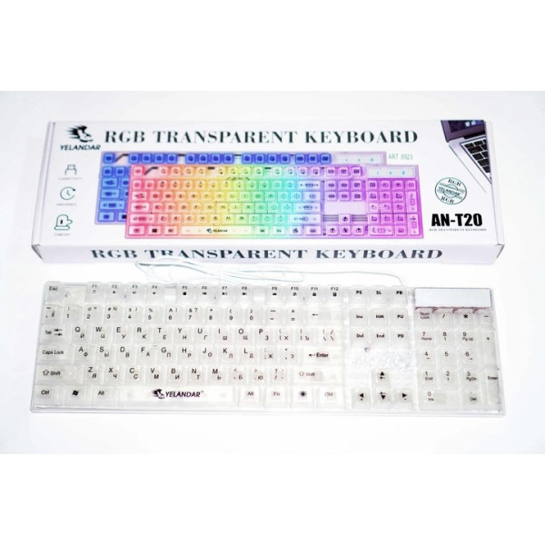 Мембранная клавиатура Yelandar AN-T20, проводная с RGB подсветкой, белая