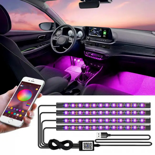 Автомобильная RGB led подсветка для авто, влагозащитная с USB, и управлением со сматфона