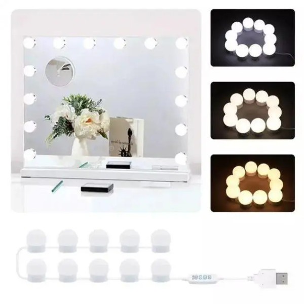 LED лампочки для подсветки гримерного зеркала VANITY MIRROR LIGHTS на липучках  Освещение для макияжа 3 режима