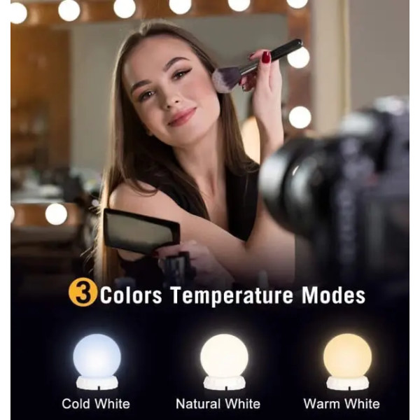 LED лампочки для подсветки гримерного зеркала VANITY MIRROR LIGHTS на липучках  Освещение для макияжа 3 режима