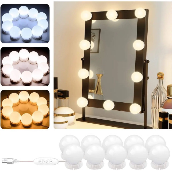 LED лампочки для подсветки гримерного зеркала VANITY MIRROR LIGHTS на липучках  Освещение для макияжа 3 режима