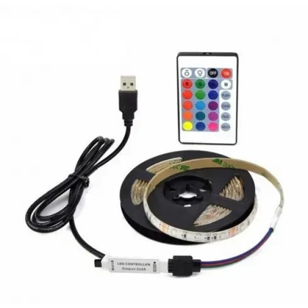 КоСветодиодная лента SMD 5050-RGB для подсветки телевизора 2м Разноцветная, Неоновая LED подсветка