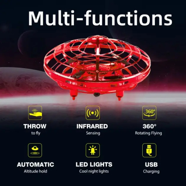 Квадрокоптер мини Летающая тарелка UFO с LED подсветкой и системой антистолкновения