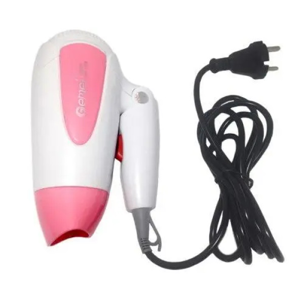 Дорожный фен Gemei GM-1756 Pink с мощностью 1200 Вт и складной ручкой для удобства хранения