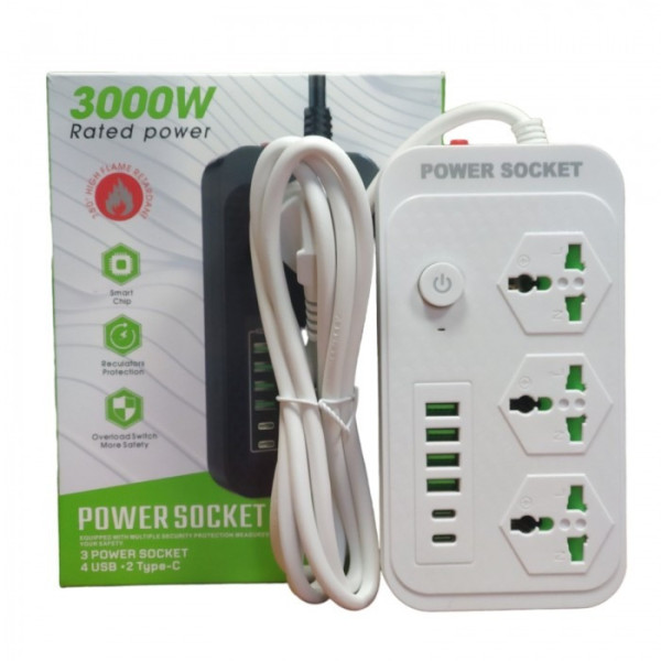 Сетевой удлинитель Power Socket J07 на 3 розетки и 4 USB порта