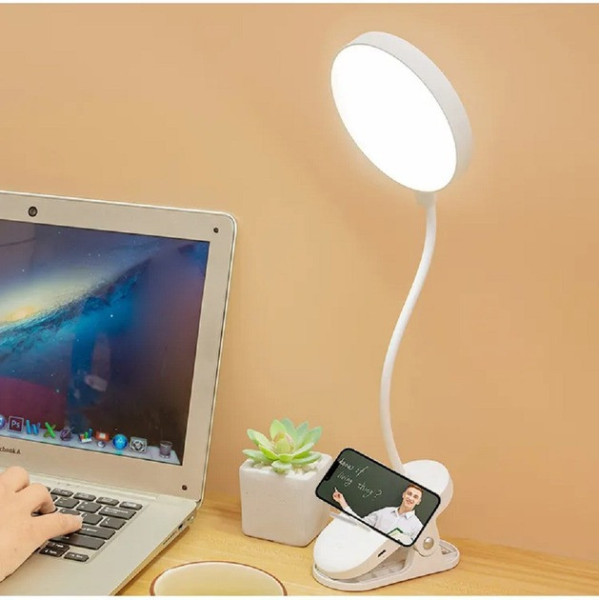 Настольная LED лампа на прищепке с аккумулятором Li-ion 900mAh, 20 светодиодов, USB зарядка