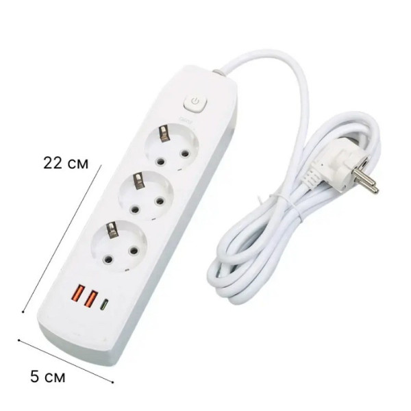 Сетевой фильтр AND-16-20 с 3 розетками, 2 USB и Type-C разъемами