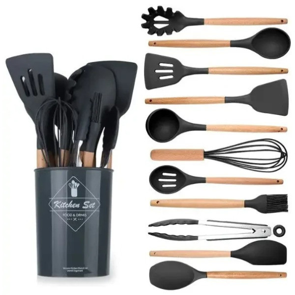Кухонный набор Kitchen Set из 12 предметов, черный цвет