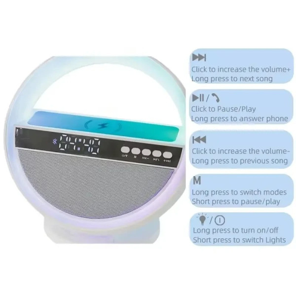 Ночник-колонка G5 с Bluetooth, часами, RGB подсветкой и быстрой зарядкой