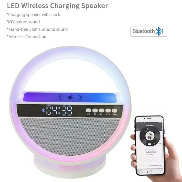 Ночник-колонка G5 с Bluetooth, часами, RGB подсветкой и быстрой зарядкой