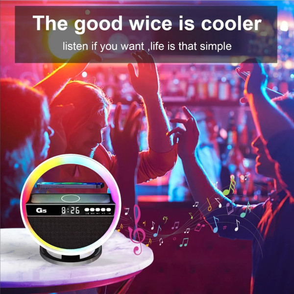 Ночник-колонка G5 с Bluetooth, часами, RGB подсветкой и быстрой зарядкой