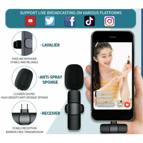 Беспроводной микрофон петличный K9 Wireless Lavalier с адаптером Lightning Type-C