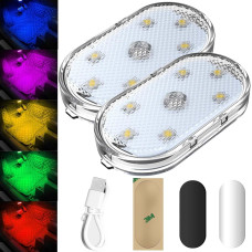 Автомобильный светодиодный светильник 2 штуки RGB с USB-зарядкой, Свет в салон автомобиля с сенсорным датчиком