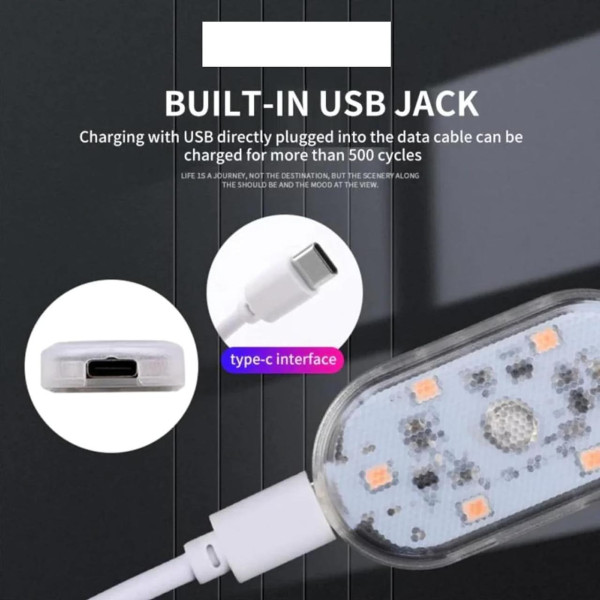 Автомобильный светодиодный светильник 2 штуки RGB с USB-зарядкой, Свет в салон автомобиля с сенсорным датчиком