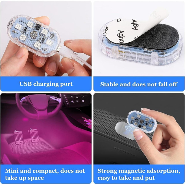 Автомобильный светодиодный светильник 2 штуки RGB с USB-зарядкой, Свет в салон автомобиля с сенсорным датчиком