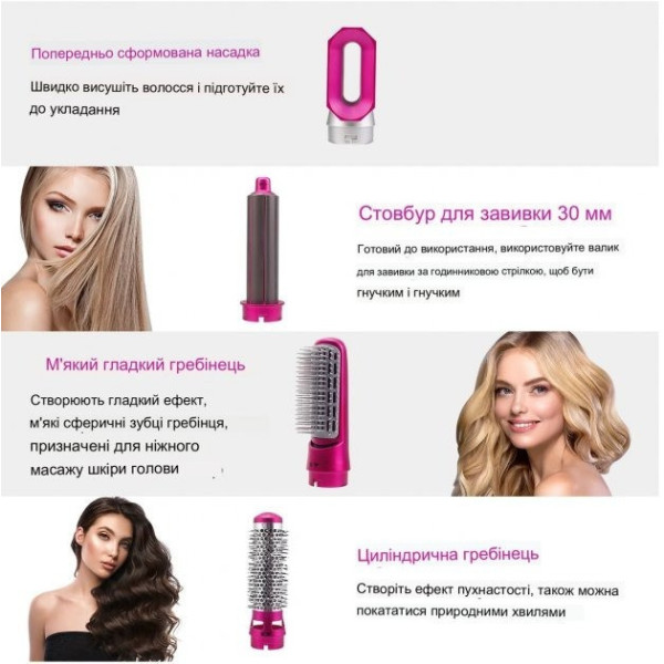 Мультистайлер 5 в 1 Hot Air Styler для укладки волос с насадками и интеллектуальным контролем температуры