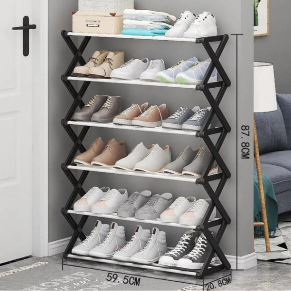 Складная полка для обуви Shoe Rack, 6 секций, до 12 пар черная