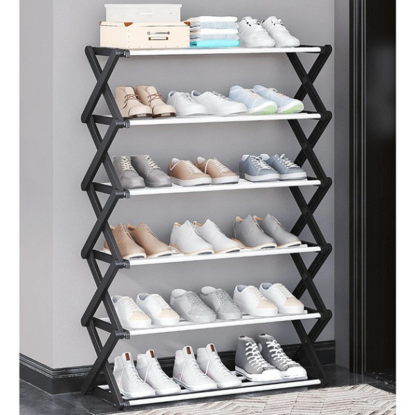 Складная полка для обуви Shoe Rack, 6 секций, до 12 пар черная