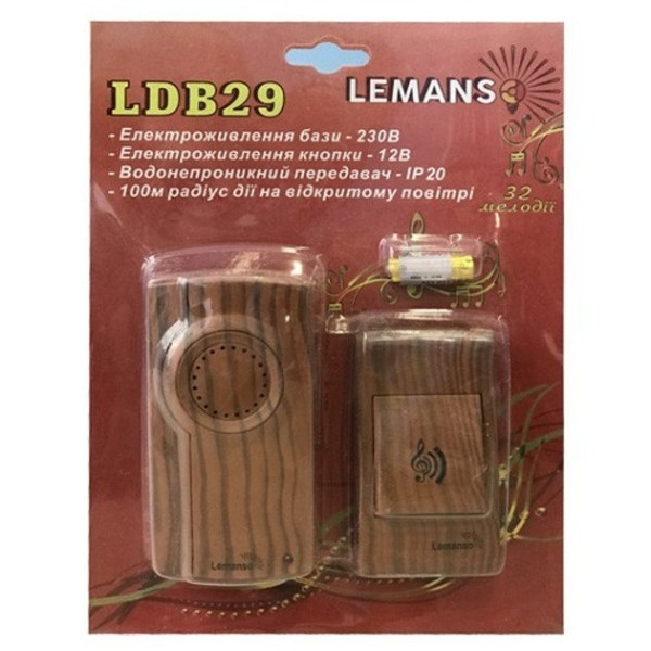 Беспроводной дверной звонок Lemanso LDB29 с LED-индикацией и 32 мелодиями, дальность до 100 м