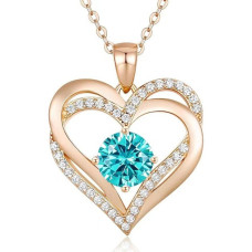 Ожерелье с кулоном Heart Love в форме сердца, цирконий, голубой камень, цепочка 45 см, золотой цвет