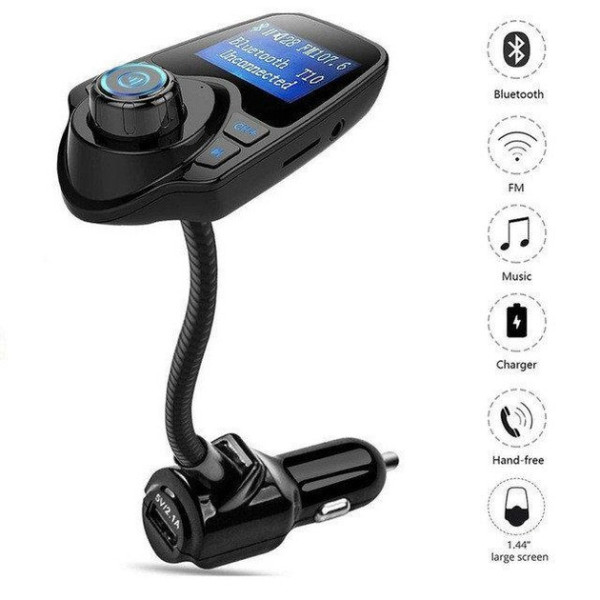 FM трансмиттер T10 Bluetooth с экраном 1.44 дюйма и зарядным устройством US / Автомобильный FM модулятор