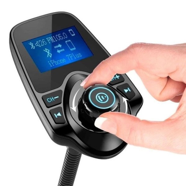 FM трансмиттер T10 Bluetooth с экраном 1.44 дюйма и зарядным устройством US / Автомобильный FM модулятор