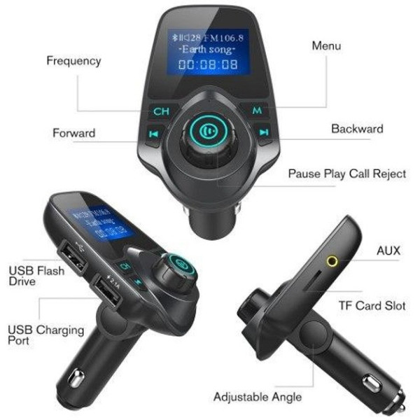 FM трансмиттер T10 Bluetooth с экраном 1.44 дюйма и зарядным устройством US / Автомобильный FM модулятор